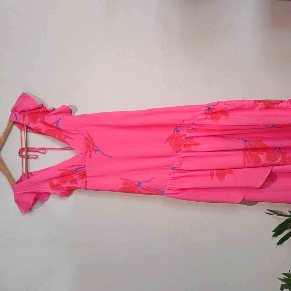 Free People NWT pink floral Asymmetrical maxi dress